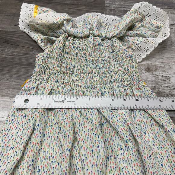 Vintage Kate Greenaway White Green Blue 6 Off-Shoulder Floral Boho Smocked Dress - Picture 7 of 9